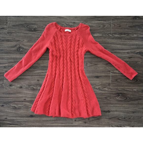 Hollister Dress Womens Medium Red Cable Knit Sweater Fit & Flare Long Sleeve - Picture 1 of 5